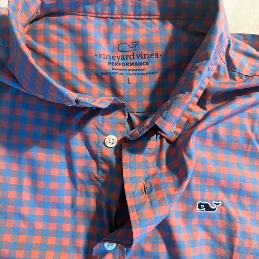 Vineyard Vines Men's Pink and Blue Plaid Shirt